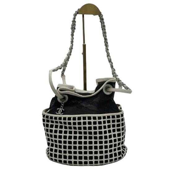 Chanel Black/White Mesh and Leather Rare‎ Bucket Bag w/COA AMAZING BAG - Picture 1 of 13